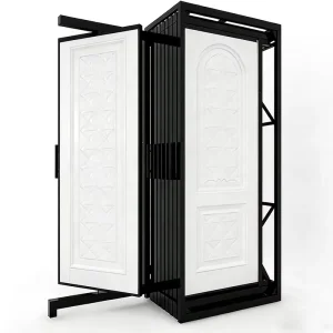 360 Rotate Wooden Door Sample Metal Display Rack Showroom Hardwood Parquet Flooring Tile Stone Display Stand Holder