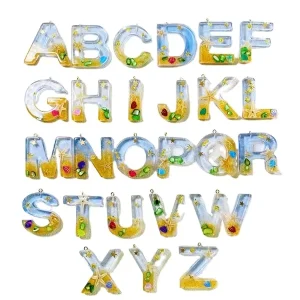 38mm English Letter Resin Pendant Glitter Ocean Series Drip Resin Keychain Bag Pendant