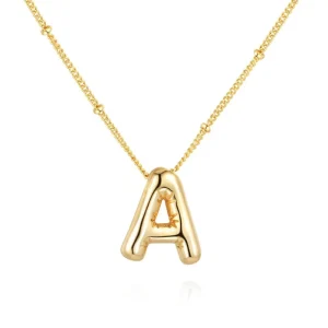 3D Bubbled Stainless Steel Gold Initial Letter Pendant Necklace for Women Trendy 26 Alphabet Puffy Letter Necklace