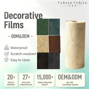 3D Embossed Synchronous Wood Grain PVC Decor Film Charred Wood Texture Furniture Lamination Foil
