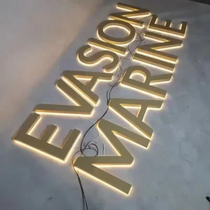 3D Gold Stainless Steel Metal Channel Letters Custom Store Logo Business Signs Shop Brand Signage Backlit for Office Decoration