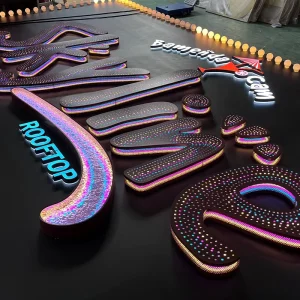 3D Hollow Art Custom Stainless Steel Punching Perforated Illuminated Letters Sign for Luxurious Shop and Hotel Mall Signboard