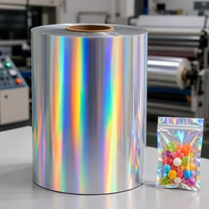 3D Holographic BOPP Film Roll Laser Rainbow Glitter Thermal Lamination Film Vs Glossy Matte for Box Packaging Cake Box Printing