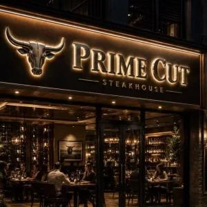 3D Illuminated Channel Letter Brushed Gold Metal Halo Lit LED Sign for Luxury Cafe Restaurant Bar Storefront Advertising Light