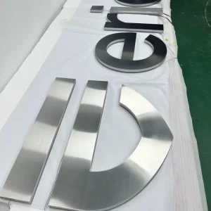 3D Illuminated LED Backlit Stainless Steel Channel Letter Signs Silver Textured Ring Lighting