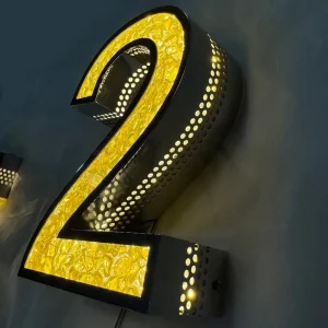 3D LED Acrylic Logo Sign Golden Metal Stainless Steel Diamond Luminous Letter Light Outdoor Mall Coffee Shop Store Office Sign