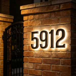 3D LED Bronze Store Front Sign Letter for Business Signage Led Light Metal Door Number Plate Apartment House Number for Building