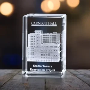 3D Laser Engraved Crystal Cube Custom Building Model Souvenir Gift Corporate Anniversary Award Decoration Piece