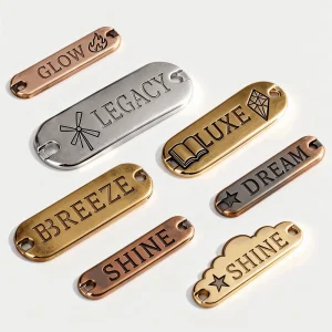 3D Sew Laser Designer Customized Metal Tags Bags Personalized Logos Design Engraved Charms Eco Friendly Letter Self Adhesive