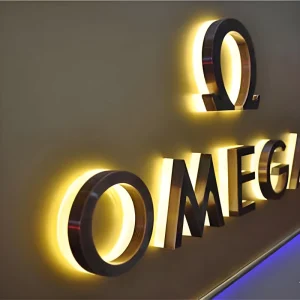 3D Stainless Steel Commercial Sign with Golden Metal Letters Store Signboard with Outdoor Waterproof Back Illuminated Letters