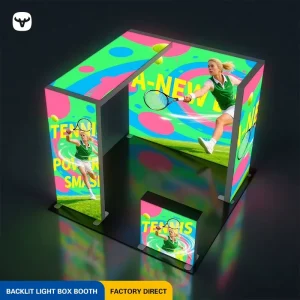 3x3m Foldable Portable Modular Dye Sublimation Backlit Exhibition Booth Integrated Storage Shelves 4-Sided Glowing Archway