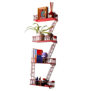 4 Tier Floating Display Shelves Wall Mounted Metal Fire Escape Ladder for Home Decor Elegant Display Racks