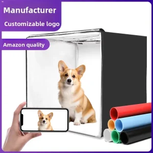 40x40x40cm Iron Pipe Reflective Fabric Studio Mini Photography Light Box with LED Dimming