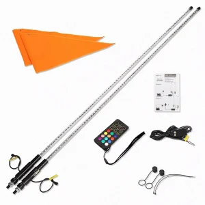 4FT Chasing LED Whip Lights Transparent Lighted Whips with Remote Control RGB Dancing Antenna Whips Flag Pole