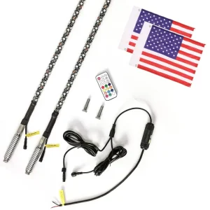 4FT RGB LED Whip Light Antenna Lamp with USA Flag and Remote for UTV ATV RZR Buggy
