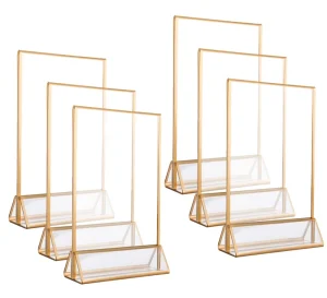 4X6 Acrylic Sign Holder With Gold Borders Table Top Sign Stands Menu Holder Acrylic Flyer Stand
