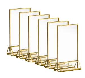 4×6 Acrylic Double Sided Picture Sign Holder With Gold Frames and Vertical Stand for Display Wedding Table Numbers