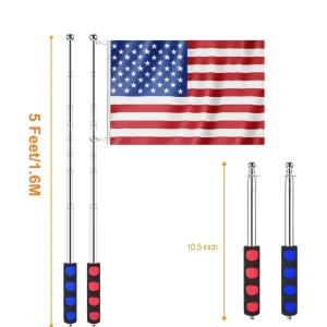 5 FT Telescopic Handheld Flagpoles with Clips Stainless Steel Telescopic Banner Pole Tour Guide Flag Pole Teaching Pointer Stick