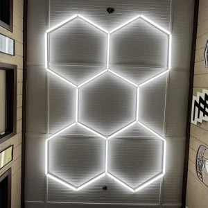 5 Grid Hexagon LED Garage and Office Lights Car Detail Workshop Retail Honeycomb Barbers Lights Car Detailing Garages