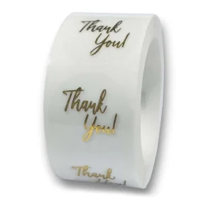 500 Labels Per Roll Custom Printed Waterproof Clear Matte Thank You Logo Adhesive Label Gold Foil Sticker Printing Embossing