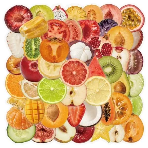 50PCS Transparent Eco friendly PVC Waterproof Tropical Fruit Vinyl Sticker for Holiday Decoration