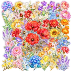 50PCS Transparent floral plant art sakura sunflower flower sticker