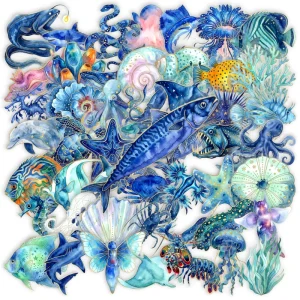 50PCS Transparent marine octopus fish blue underwater world sea animals sticker