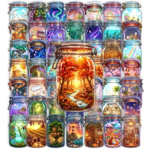 50PCS Transparent scenery magic world in bottle sticker