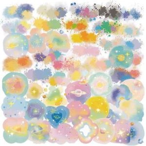 50PCS Transparent watercolor planet star cloud sticker