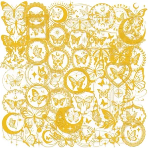 50PCS Trendy transparent golden butterfly sticker