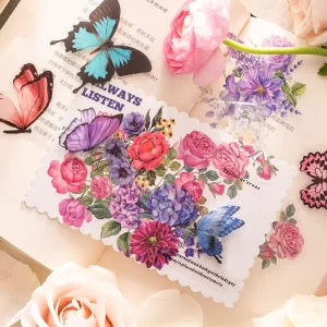 50Pieces Pack Sticker Package Butterfly Love Flower Series Butterfly Plant Collage Material Decoration Hand Account 6 Models
