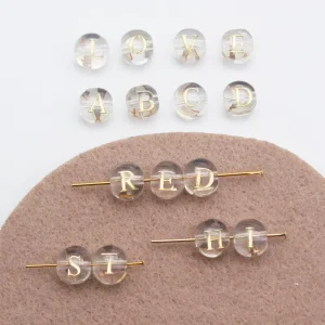 5pcs 8mm Clear Glass Alphabet Beads Round Golden Letter Crystal Beads Double Sided A Z Letter Name Beads for DIY Jewelry Making