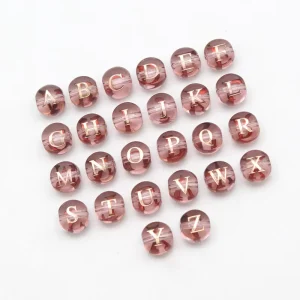 5pcs 8mm Pink Purple Alphabet Beads Glass Custom Name Beads Round Double Sided Golden A-Z Letter Beads for DIY Jewelry Making