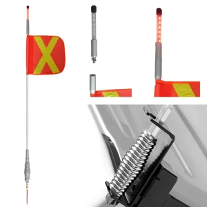 6/8/10/12FT Mining Safety Flagpole with Heavy Duty Spring Mount and Reflective Flag Antanna with LED Top Light