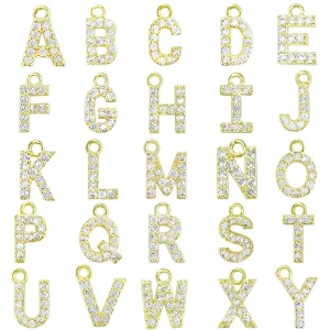 6 8mm Brass Cubic Zirconia Crystal 26 Letter Charms Pendants for Women Necklace Earring Jewelry Accessories