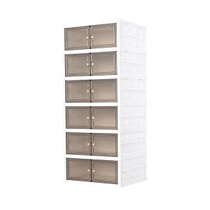 6 Layer 2 Groups 24 Pairs Large Plastic Folding Shoe Cabinet Rack Storage Device with Transparent Door Magnetic Buckle