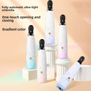 6-bone Fully Automatic Folding Ultra-light Feather Umbrella Plastic Handle Black Glue Sunscreen Sunshade Women’s Gift Umbrella