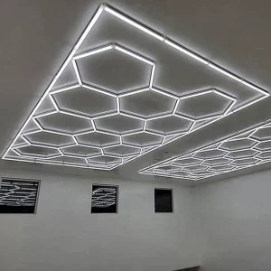 6000K LED Hexagon Ceiling Light Aluminum Honeycomb Car Detailing Shop Show Room Workshop Roof Light Cold White LED Bright