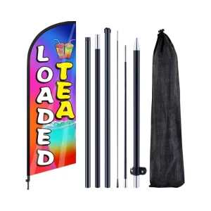 7 ft Fiberglass Flagpole Polyester Material Digital Printed Feather Swooper Flag Banner for Business Store Advertising Ground