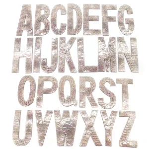 7.2CM Eco Friendly 3D Crystal AB Rhinestone A Z Alphabet Letter Set Hotfix Iron On Patch Sheet for Garment & Shoes