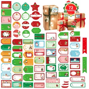 72 PCS Christmas Tags Christmas Name Tags Sticker Sheets Festival Decorative Presents Labels for Gift Boxes