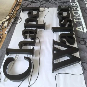 75mm Thick Spray Painted Matte Black Stainless Steel Trimmed LED Halo Lit Indoor Letters Custom Signboard Factory Direct High