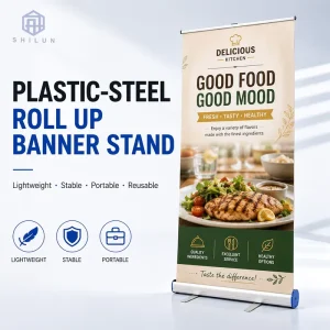 80*200cm Premium Plastic Steel Roll up Banner Stand Aluminum Retractable Display Banner for Exhibition Promotion