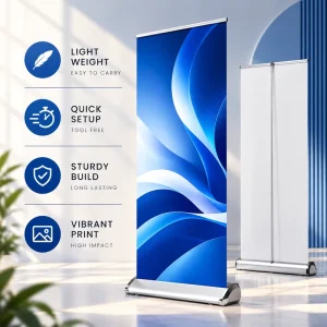 80×200 Retractable Pop Up Roll Up Banner Stand Custom Printed Advertising Aluminum Roll Up Banner Display Portable