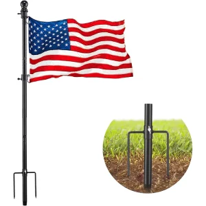 8FT Flag Pole with 2 Pronges Base Deeply Installed Pole and Adjustable Pole Length Street Light Pole Flag Holder