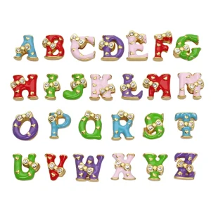 8MM Hole Slide Letters A-Z Alloy Rhinestone Charms Fit 8mm DIY Bracelet Collar Key chain Belt Jewelry Making for Women Kids Gift