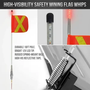 8ft 10ft 12ft Custom Heavy Duty Lighted LED FiberGlass Whip Flags Safety Mining Flag Truck Warning