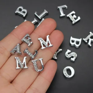 8mm A Z Silver Color Half Rhinestone Slide Letters Alphabet A Z Slide Charms DIY Letters DIY Charm Fit Pet Necklace