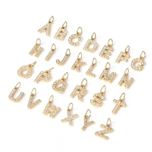 8mm CZ Crystal Zircon Letter Pendant Charm 18K Gold Plated Stainless Steel Initial 26 Alphabet a to Z Number 1 2 Factory