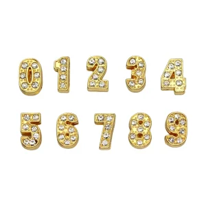 8mm Golden Cysrtal Slide Numbers Charms for Jewelry Making Women Bracelet Alphabet A Z Pet Collar Necklace DIY Accessories Gift